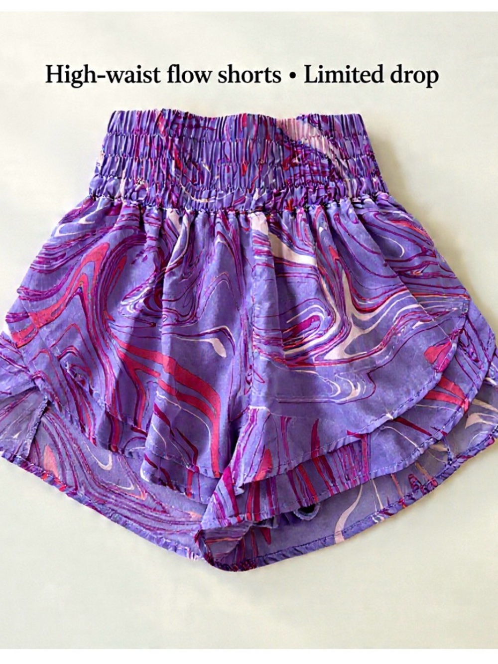 Purple Marble Print Tiered Ruffle Shorts